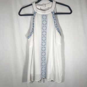 Cato Embroidered Crepe  Snap Mock Neck Tank Top